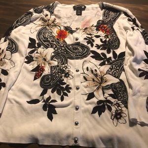 WHBM White House Black Market Floral Printed Cardigan, Size M